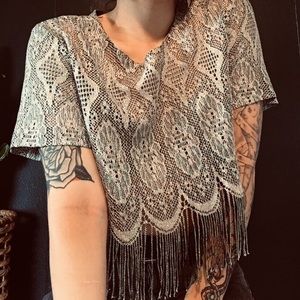 VINTAGE SILVER FRINGE CROP TOP